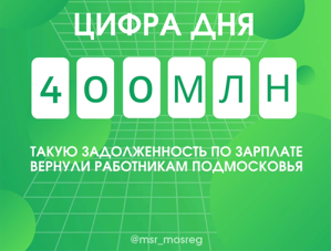 Почти 400 млн. ₽ задолженности по зарплате вернули работникам Подмосковья