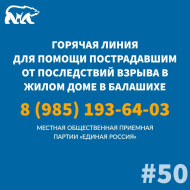 Общественная приемная Партии «Единая Россия» запустила горячую линию для помощи пострадавшим от последствий взрыва газа в жилом доме в Балашихе Общественная приемная Партии «Единая Россия» запустила горячую линию для помощи пострадавшим от последствий взрыва газа в жилом доме в Балашихе