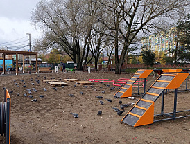 В парке Защитников Москвы в Лобне обустраивают современную площадку для выгула собак